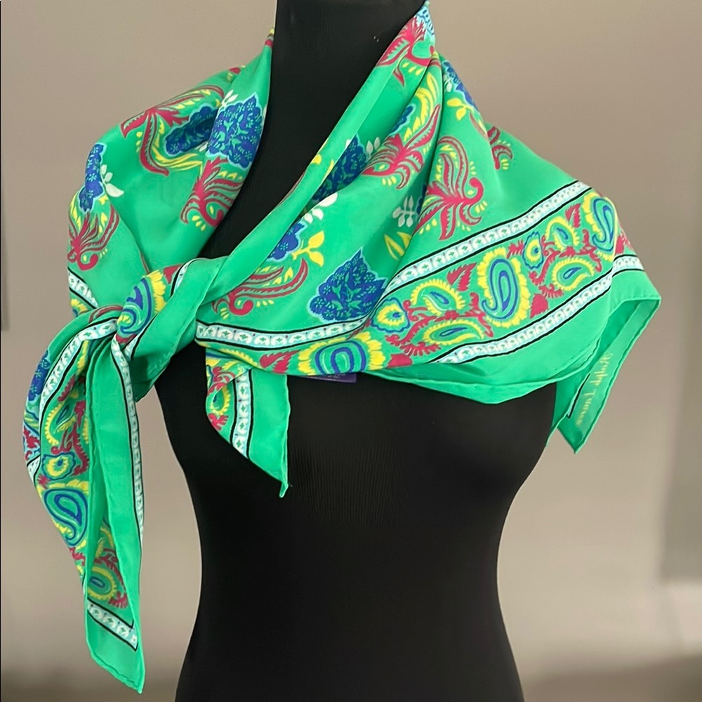 Ralph Lauren Silk Vibrant Green Paisley Scarf Purple Label